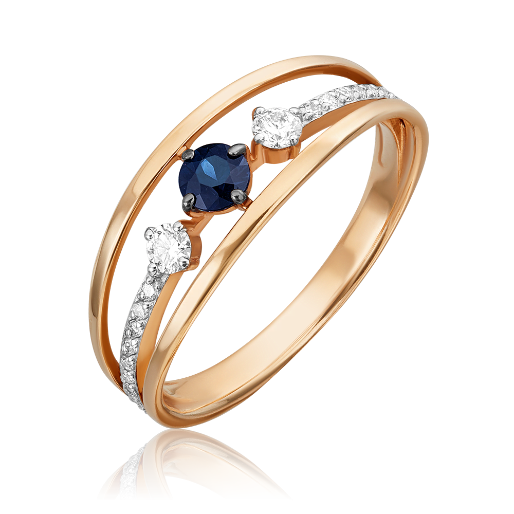 Кольцо из красного золота с сапфиром и бриллиантами 01-1425-01-105-1110-30
