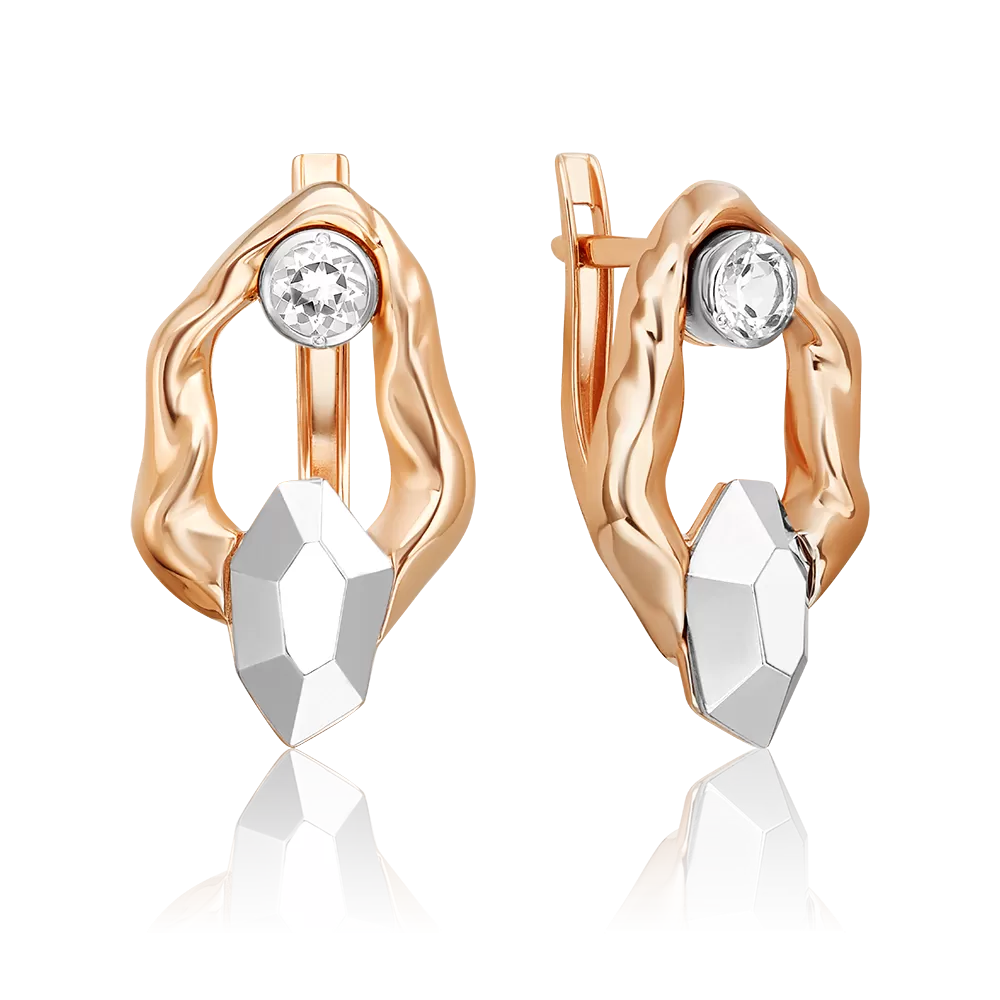 Серьги с английским замком из комбинированного золота с натуральным топазом white 02-5047-00-201-1111