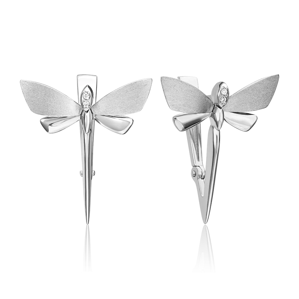 Серьги «Стрекозы. Ценность настоящего» с английским замком из белого золота с бриллиантами 02-4810-00-101-1120