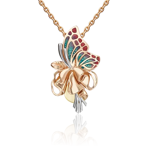 Подвеска «Бабочка на цветке» из красного золота с эмалью 03-2752-00-000-1110-48