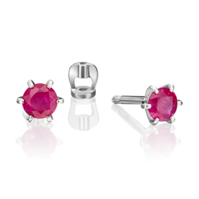 Серьги-пусеты из белого золота с рубином