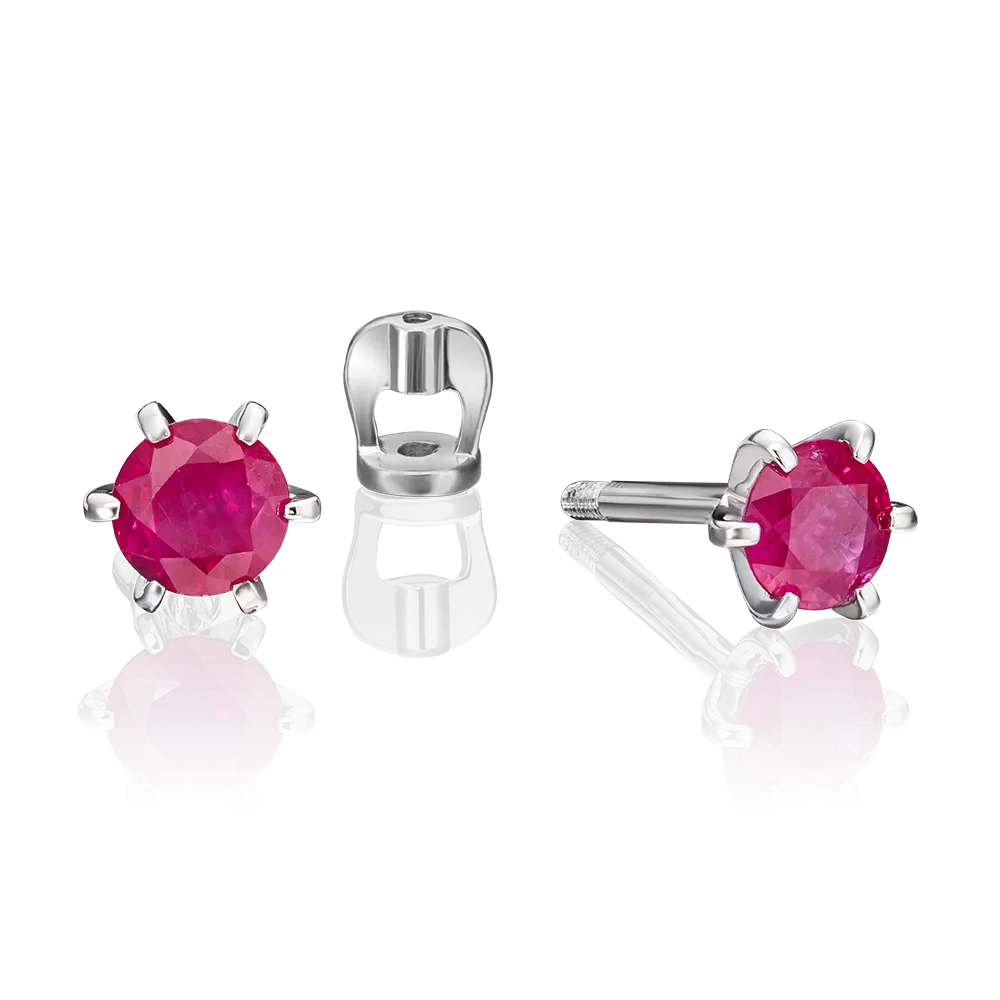 Серьги-пусеты из белого золота с рубином 02-0294-00-104-1120-30