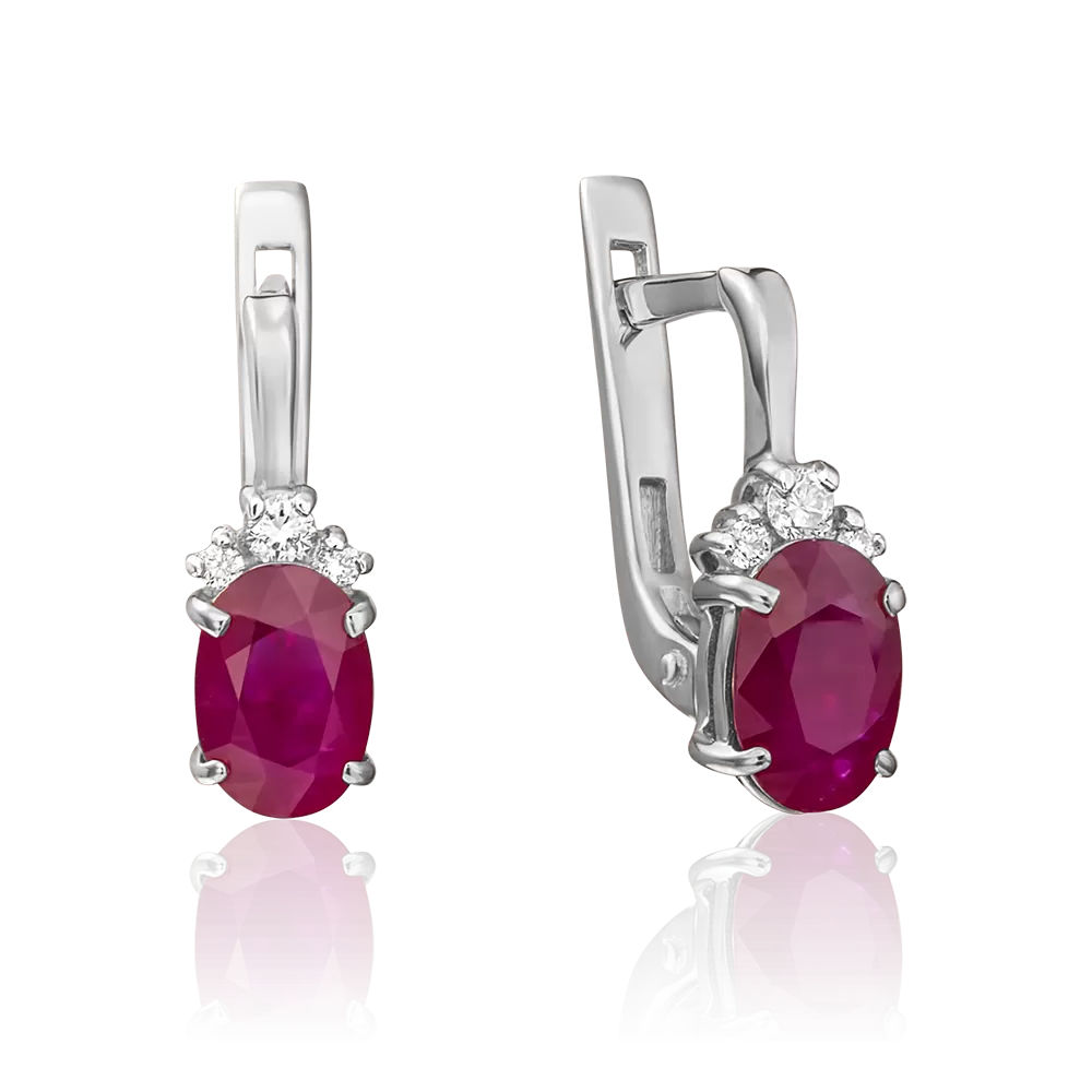 Серьги с английским замком из белого золота с рубином и бриллиантами 02-0270-00-107-1120-30