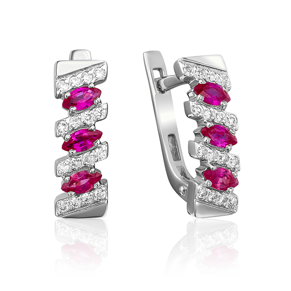 Серьги с английским замком из белого золота с рубинами и бриллиантами 02-0348-00-107-1120-30