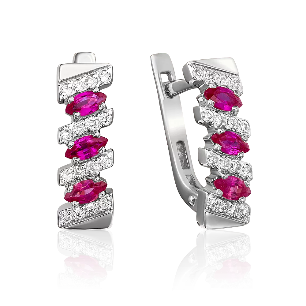 Серьги с английским замком из белого золота с рубинами и бриллиантами 02-0348-00-107-1120-30