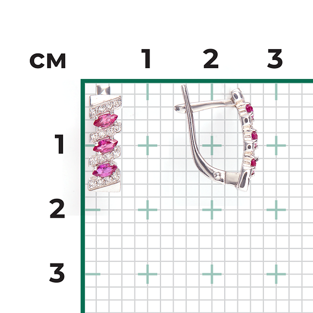 Серьги с английским замком из белого золота с рубинами и бриллиантами 02-0348-00-107-1120-30