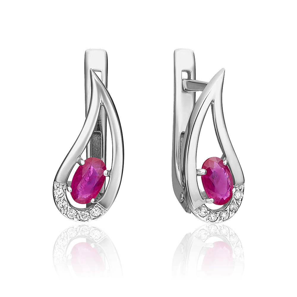 Серьги с английским замком из белого золота с рубином и бриллиантами 02-0380-00-107-1120-30