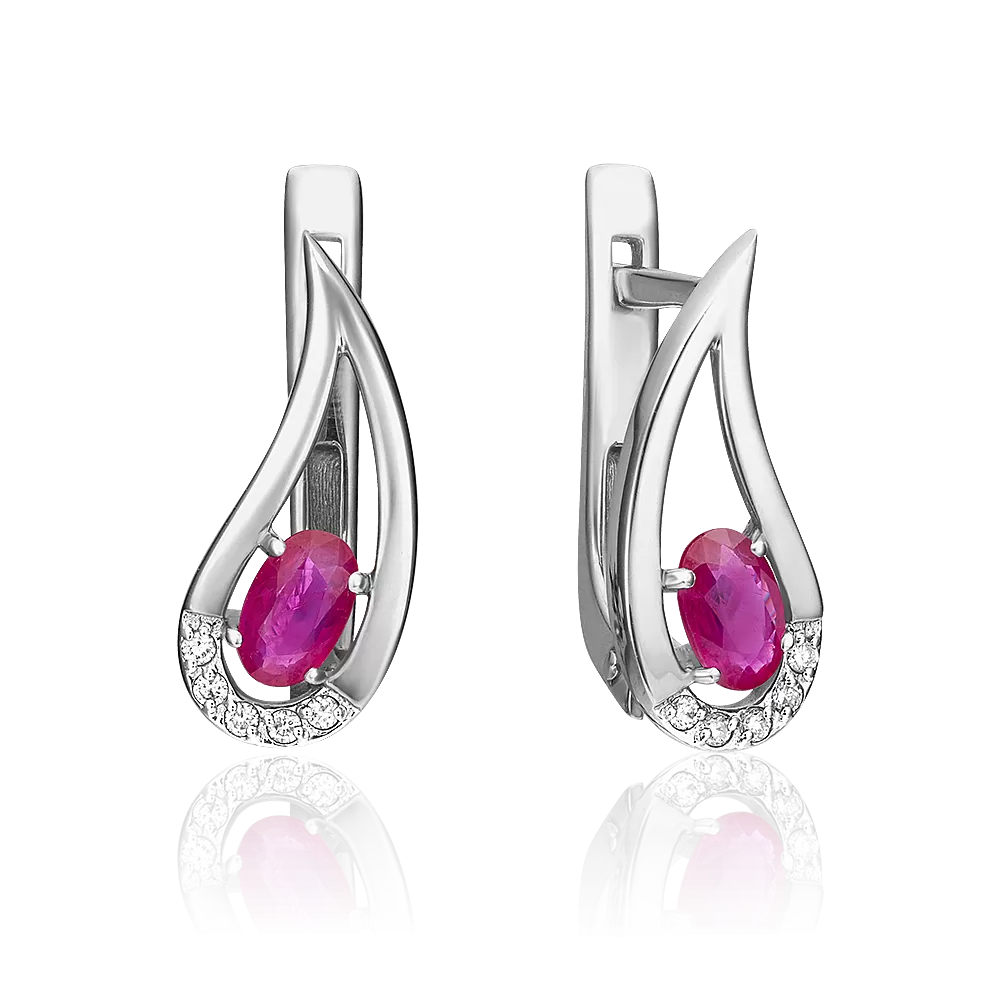 Серьги с английским замком из белого золота с рубином и бриллиантами 02-0380-00-107-1120-30