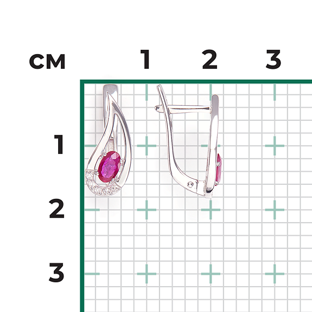 Серьги с английским замком из белого золота с рубином и бриллиантами 02-0380-00-107-1120-30