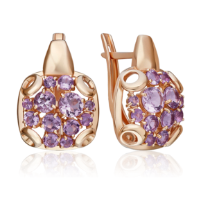 Серьги с английским замком из красного золота с аметистами