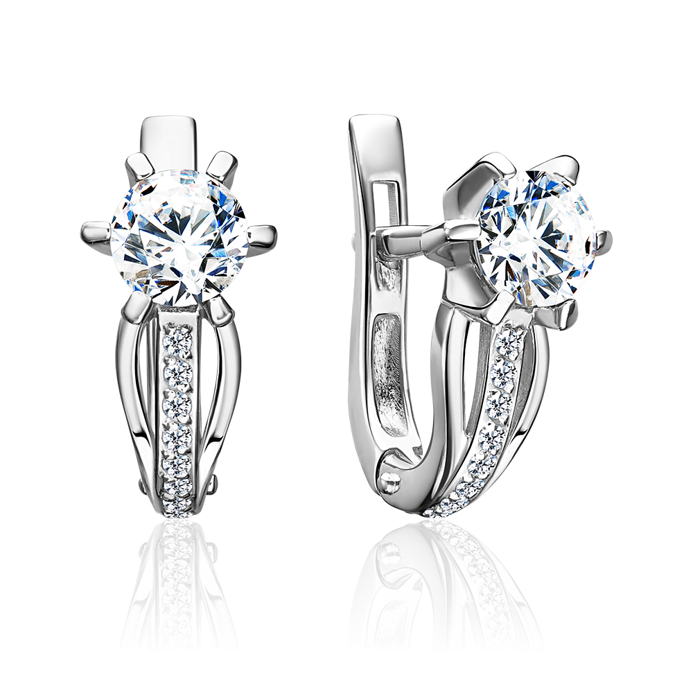 Серьги с английским замком из серебра с фианитами 02-2058-00-401-0200