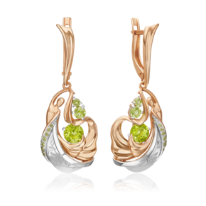 Серьги «Стихия Земли» из комбинированного золота с хризолитами 02-5178-00-205-1111