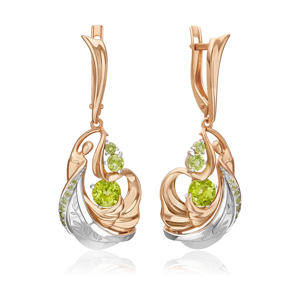 Серьги «Стихия Земли» из комбинированного золота с хризолитами 02-5178-00-205-1111