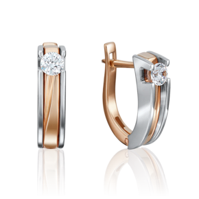 Серьги с английским замком из комбинированного золота с фианитом 02-4069-00-501-1111-38