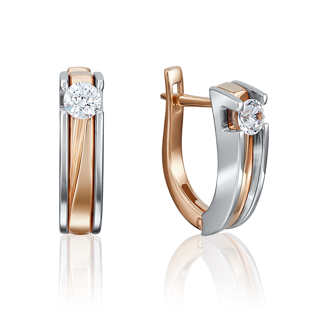 Серьги с английским замком из комбинированного золота с фианитом 02-4069-00-501-1111-38