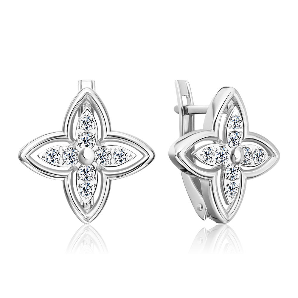 Серьги с английским замком из белого золота с фианитами 02-5511-00-401-1120
