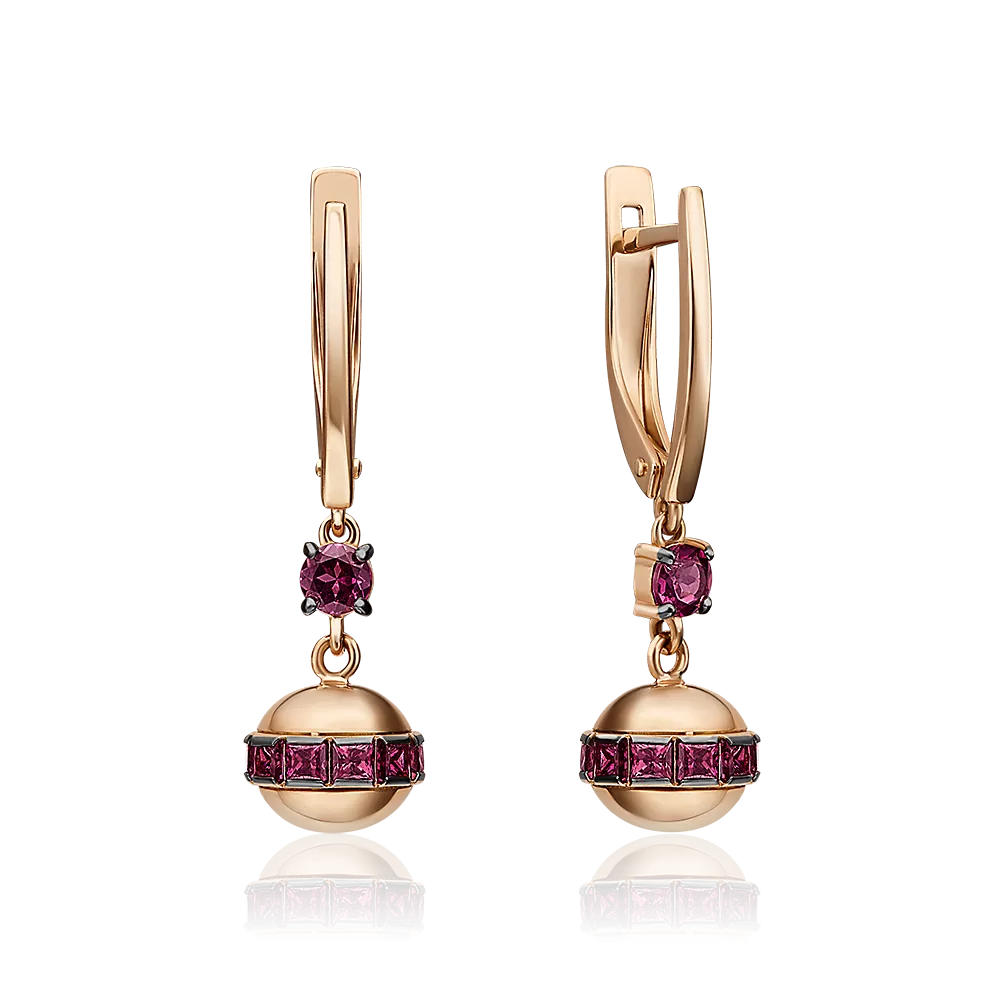 Серьги с английским замком из красного золота с гранатами 02-4561-00-204-1110-46