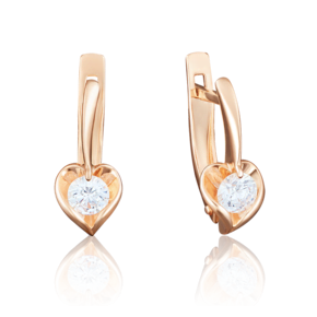 Серьги с английским замком из красного золота с бриллиантом 02-3844-00-101-1110-30