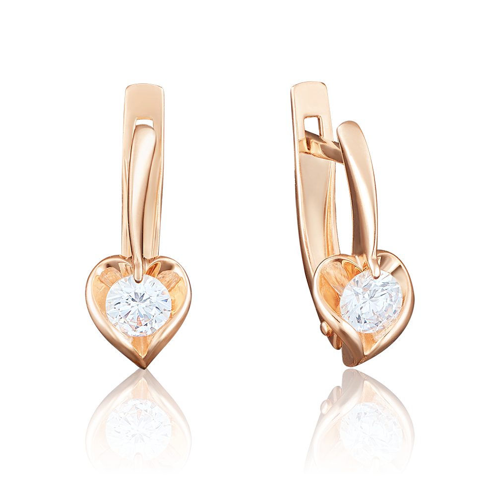 Серьги с английским замком из красного золота с бриллиантом 02-3844-00-101-1110-30