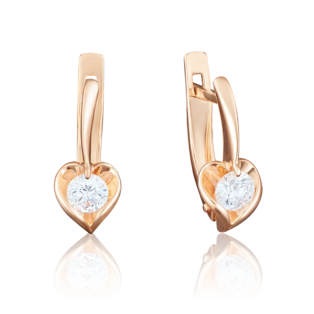 Серьги с английским замком из красного золота с бриллиантом 02-3844-00-101-1110-30