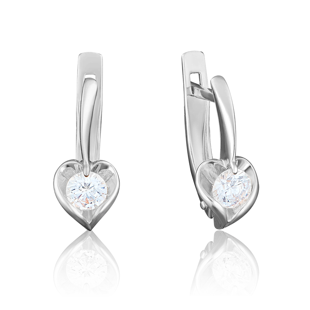 Серьги с английским замком из белого золота с фианитом 02-3844-00-501-1120-38