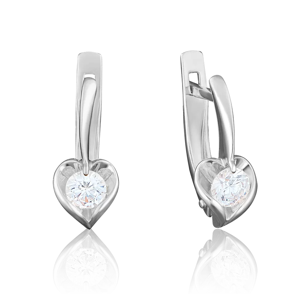 Серьги с английским замком из белого золота с фианитом 02-3844-00-501-1120-38