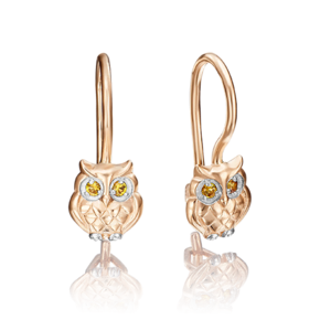 Детские серьги «Совы» с французским замком из красного золота с фианитами 02-3846-00-404-1110-03