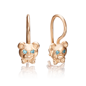 Детские серьги «Медвежата» с французским замком из красного золота с фианитами 02-3847-00-404-1110-03