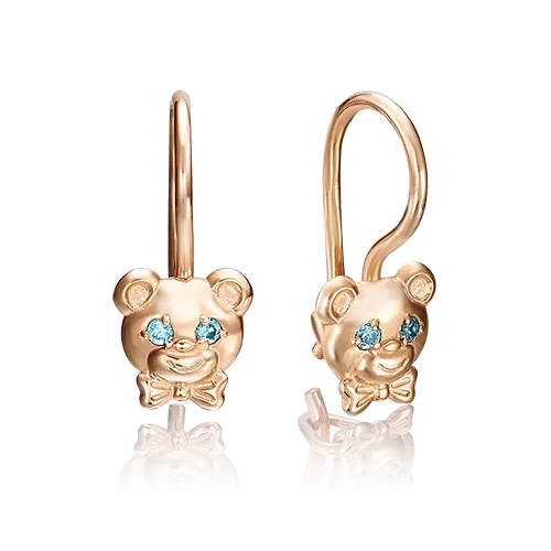 Детские серьги «Медвежата» с французским замком из красного золота с фианитами 02-3847-00-404-1110-03