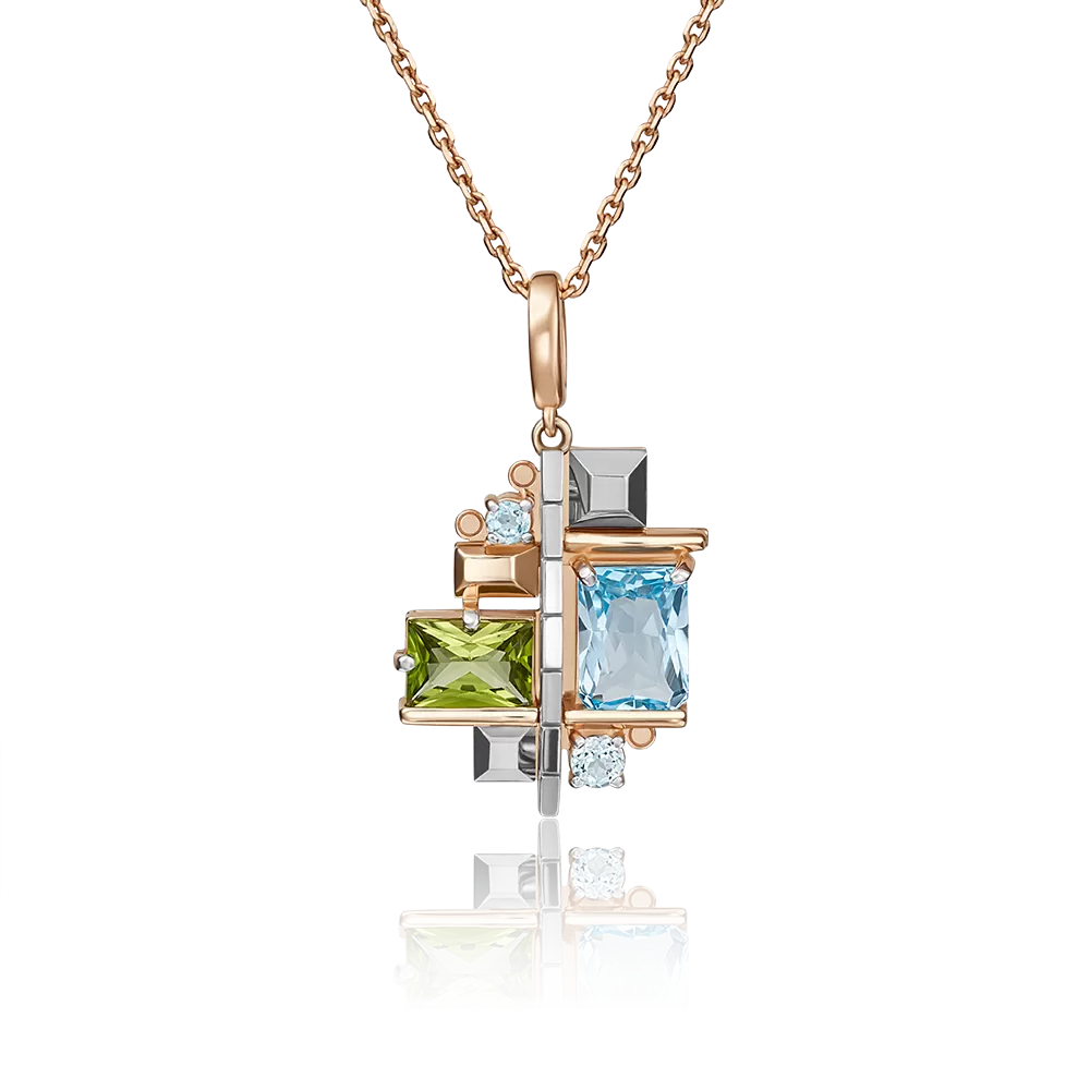 Подвеска из комбинированного золота с топазами и хризолитом 03-2882-00-243-1111-46