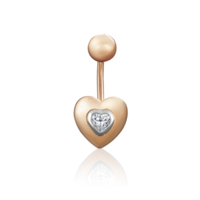 Пирсинг в пупок «Сердце» из комбинированного золота с фианитом 06-3320-00-501-1111-38