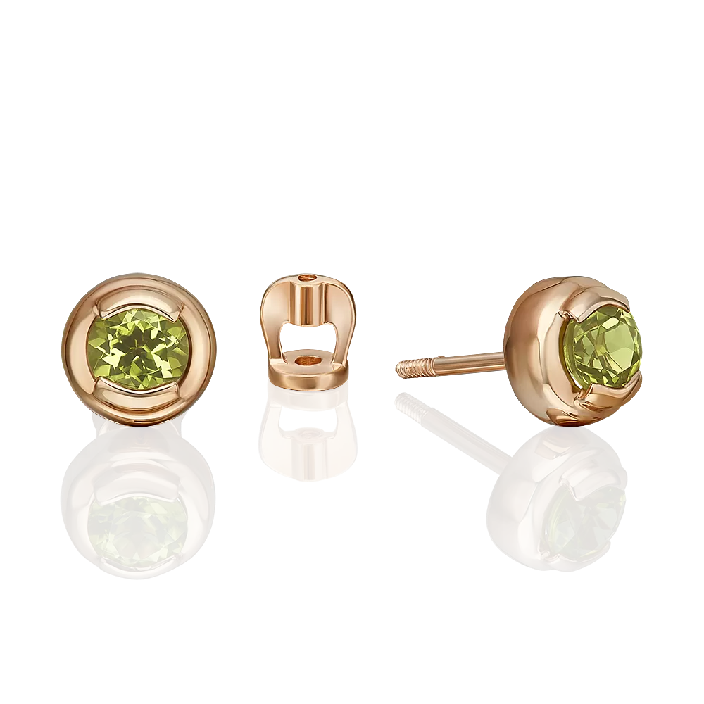 Серьги-пусеты из красного золота с хризолитом 02-5391-00-205-1110