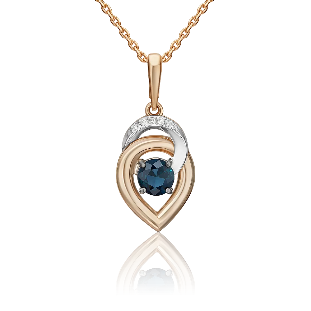 Подвеска из комбинированного золота с сапфиром и бриллиантами 03-3453-00-105-1111