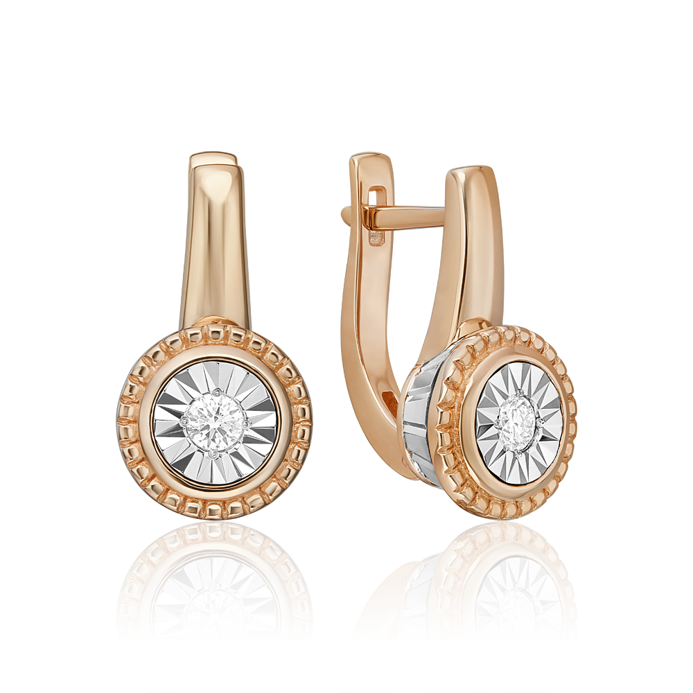 Серьги с английским замком из комбинированного золота с бриллиантом 02-5208-00-101-1111