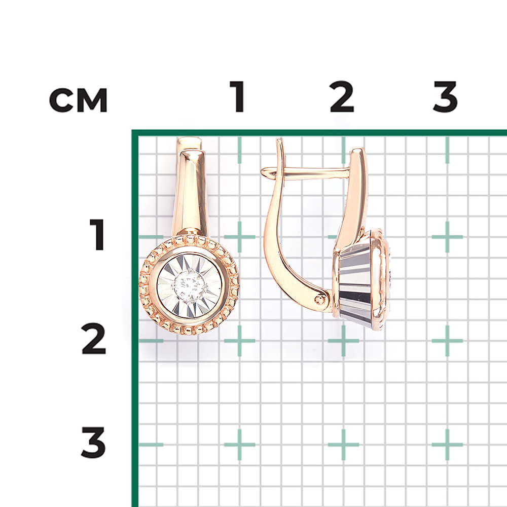 Серьги с английским замком из комбинированного золота с бриллиантом 02-5208-00-101-1111