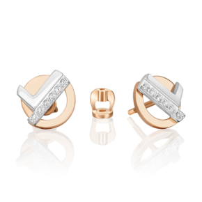 Серьги-пусеты из комбинированного золота с фианитами 02-5137-00-401-1111