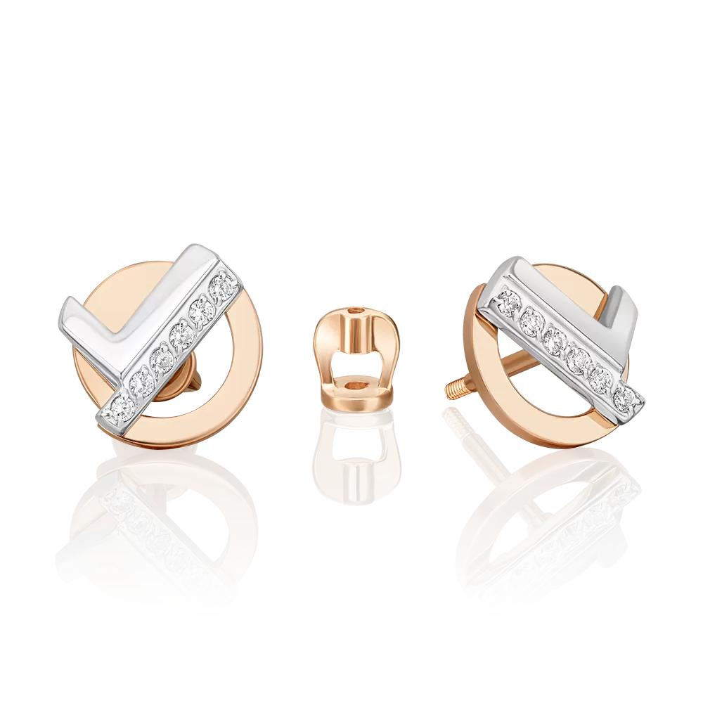 Серьги-пусеты из комбинированного золота с фианитами 02-5137-00-401-1111