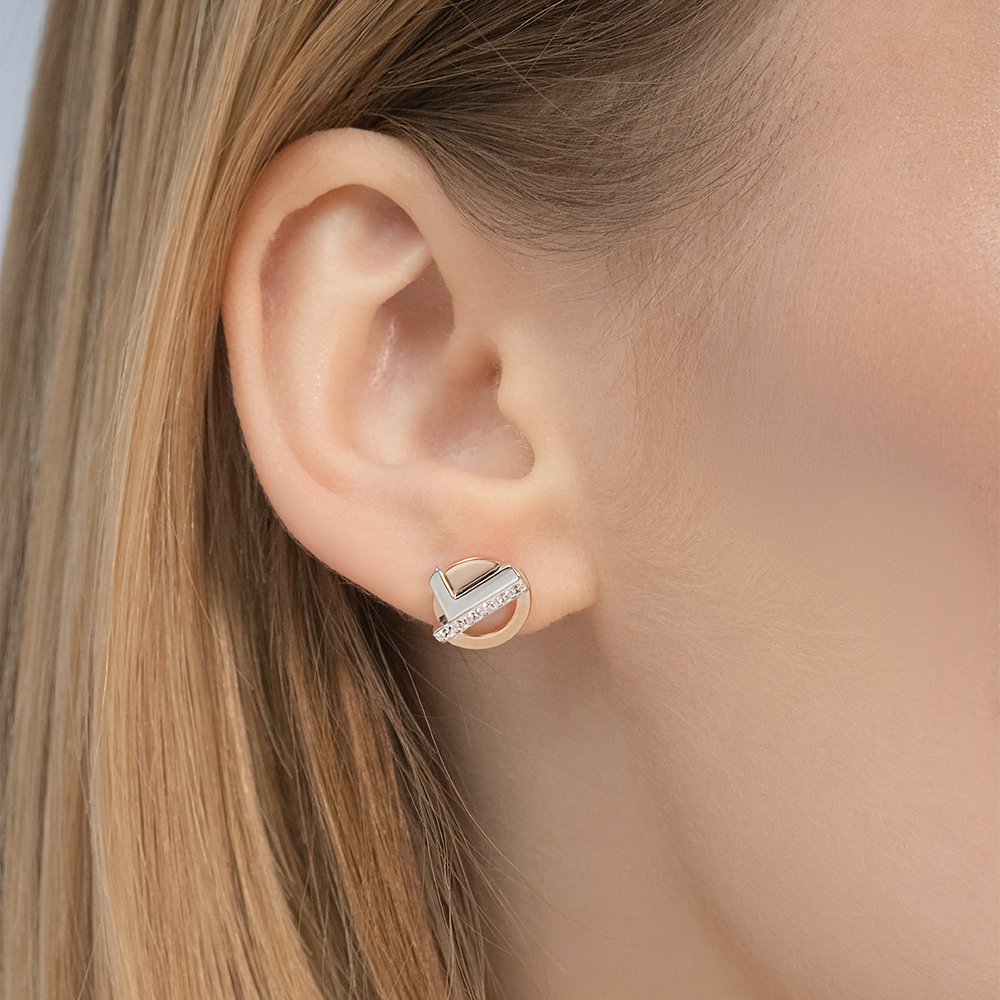 Серьги-пусеты из комбинированного золота с фианитами 02-5137-00-401-1111