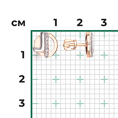 Серьги-пусеты из комбинированного золота с фианитами 02-5137-00-401-1111