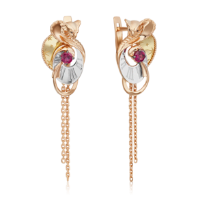 Серьги «Обольщение» с английским замком из комбинированного золота с гранатом 02-4898-00-204-1140