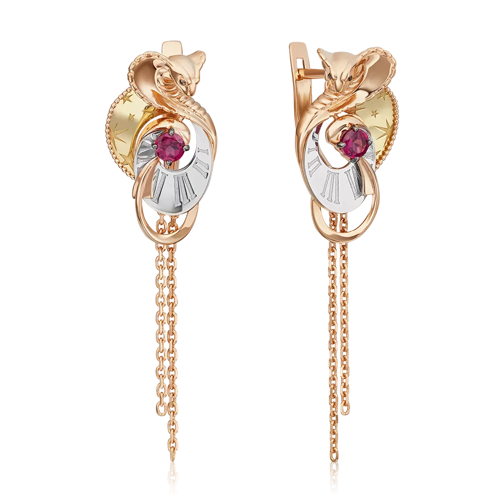 Серьги «Обольщение» с английским замком из комбинированного золота с гранатом 02-4898-00-204-1140