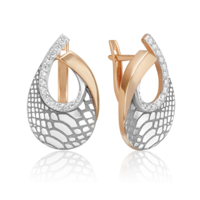 Серьги с принтом «Питон» из комбинированного золота с фианитами 02-5197-00-401-1111