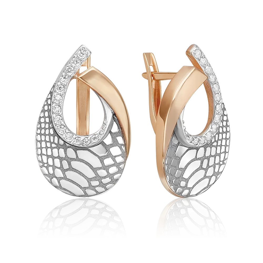 Серьги с принтом «Питон» из комбинированного золота с фианитами 02-5197-00-401-1111