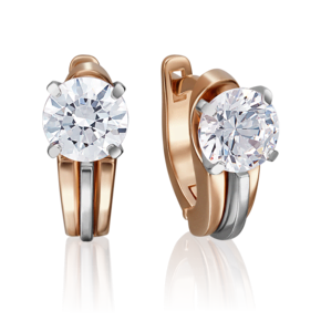 Серьги с английским замком из комбинированного золота с фианитом 02-4240-00-501-1111-38