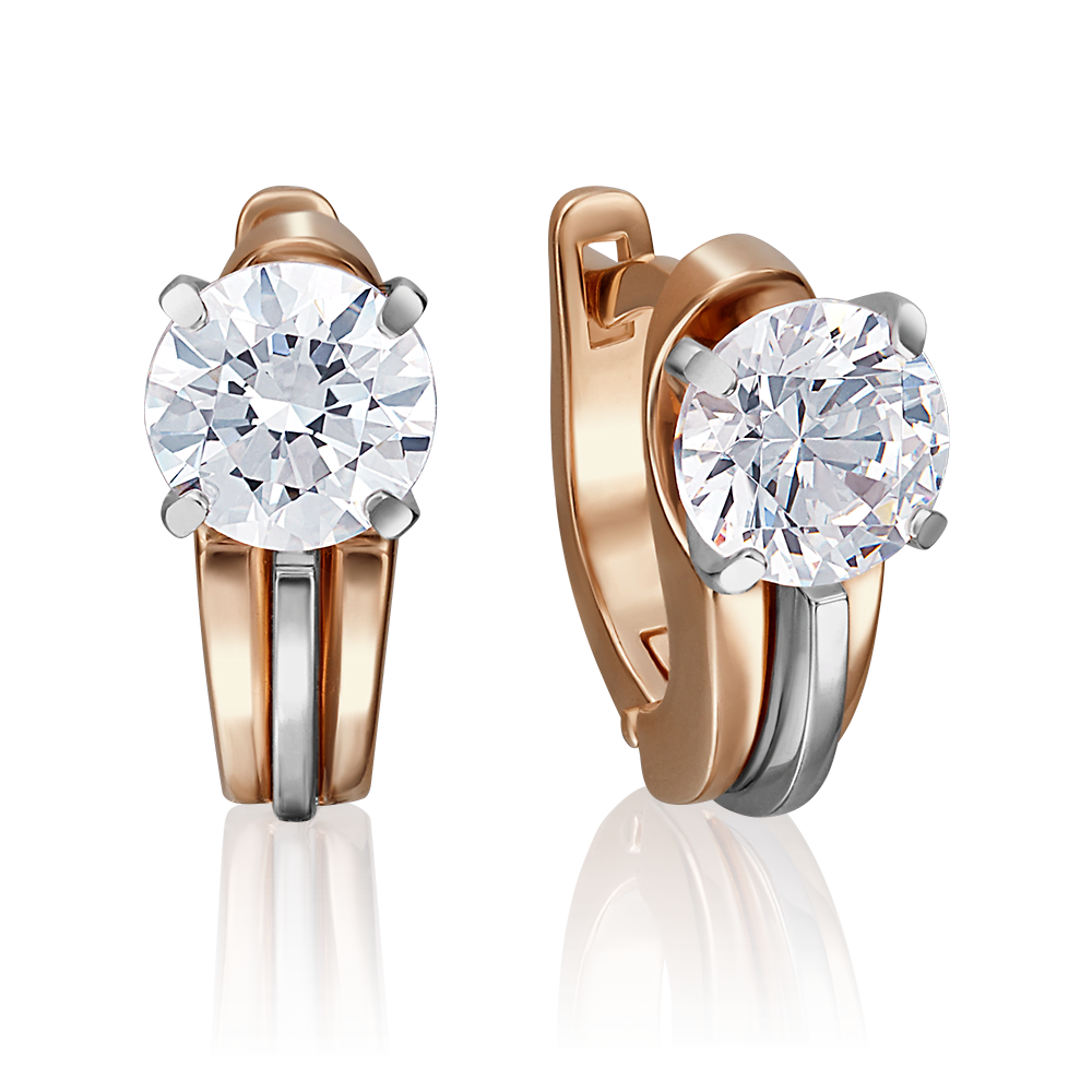 Серьги с английским замком из комбинированного золота с фианитом 02-4240-00-501-1111-38