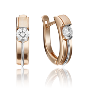 Серьги с английским замком из красного золота с фианитом