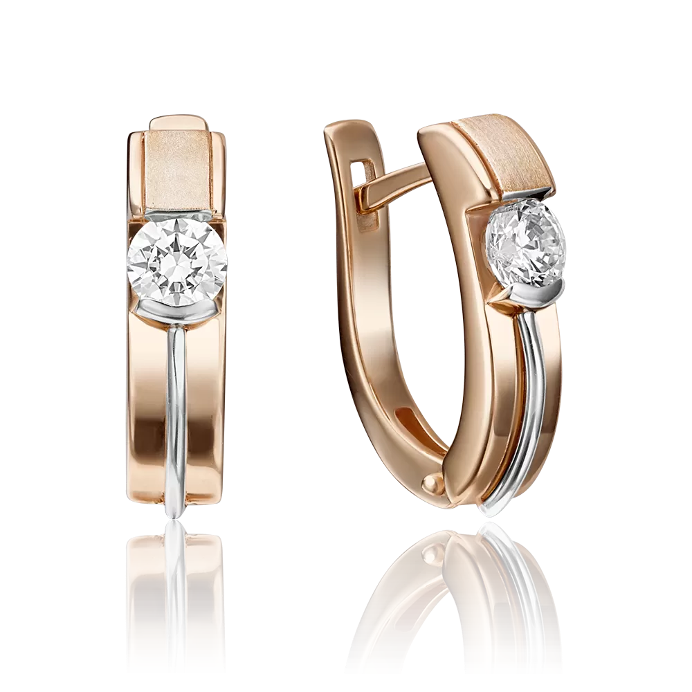 Серьги с английским замком из красного золота с фианитом 02-4300-00-401-1110