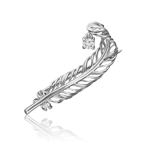 Брошь «Перо» из белого золота с фианитом 04-0240-00-401-1120-03