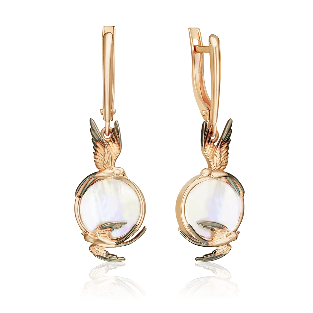 Серьги «Солнечный полдень» с английским замком из красного золота с перламутром 02-5460-00-744-1110