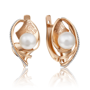 Серьги с английским замком из красного золота с жемчугом культивированным 02-4164-00-301-1110